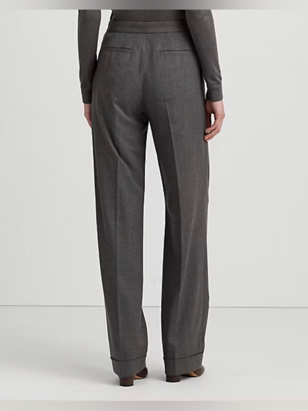 Guaranteed Authentic Lauren Ralph Lauren Grey Pltd Wool Twill Straight Pants, 6 - Picture 2 of 15